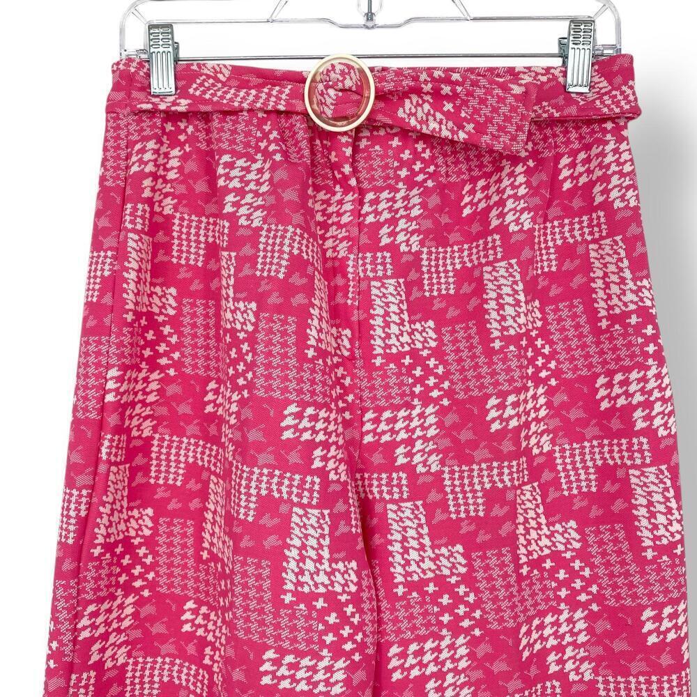 Vintage Rare Trendy Pink & White Check Print Wide-Leg Pants with Belt - Picture 3 of 16